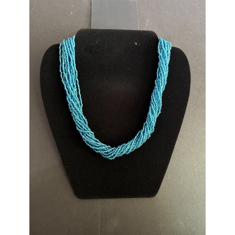 Vintage Blue Many Strand Czechoslovakian Glass Seed Bead Necklace Jewelry